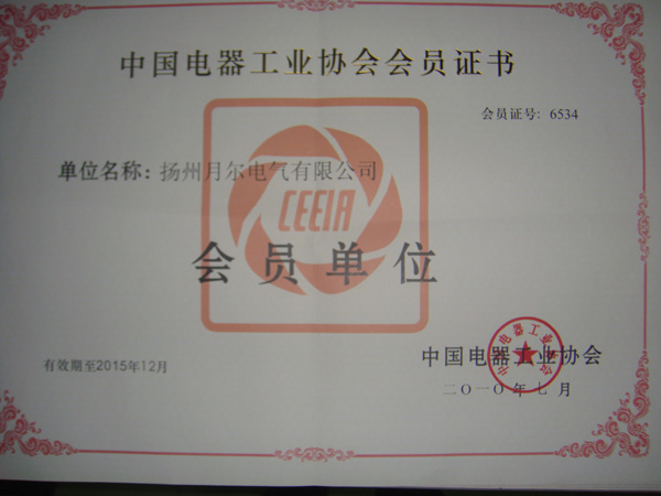 中國電器工業(yè)協(xié)會會員證書